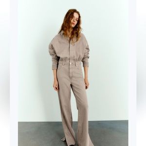 Zara Taupe Denim Jumpsuit